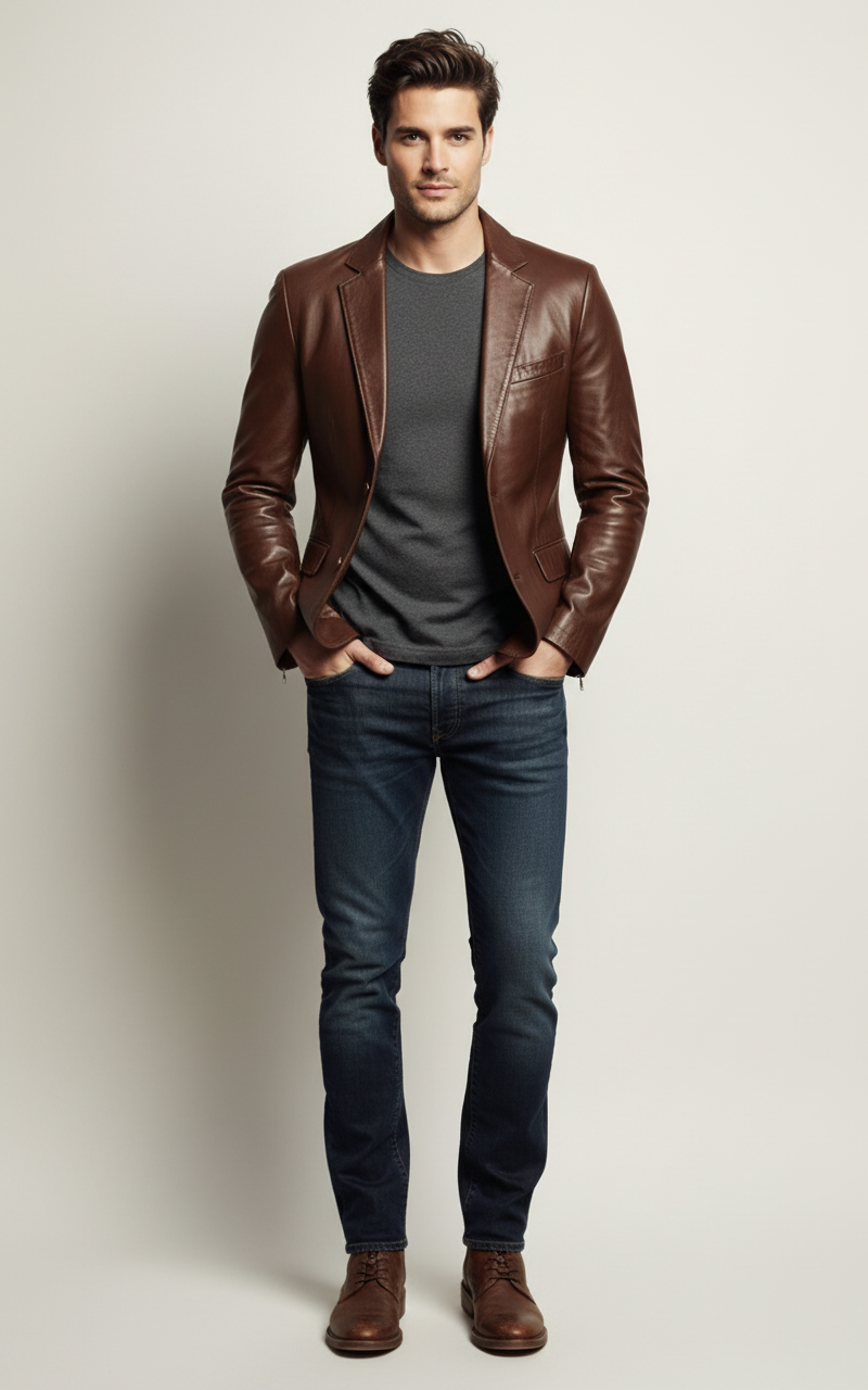 Brown Leather Blazer