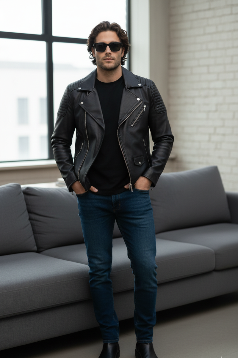 Black Biker Leather jacket