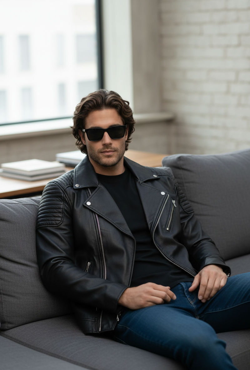 Black Biker Leather jacket